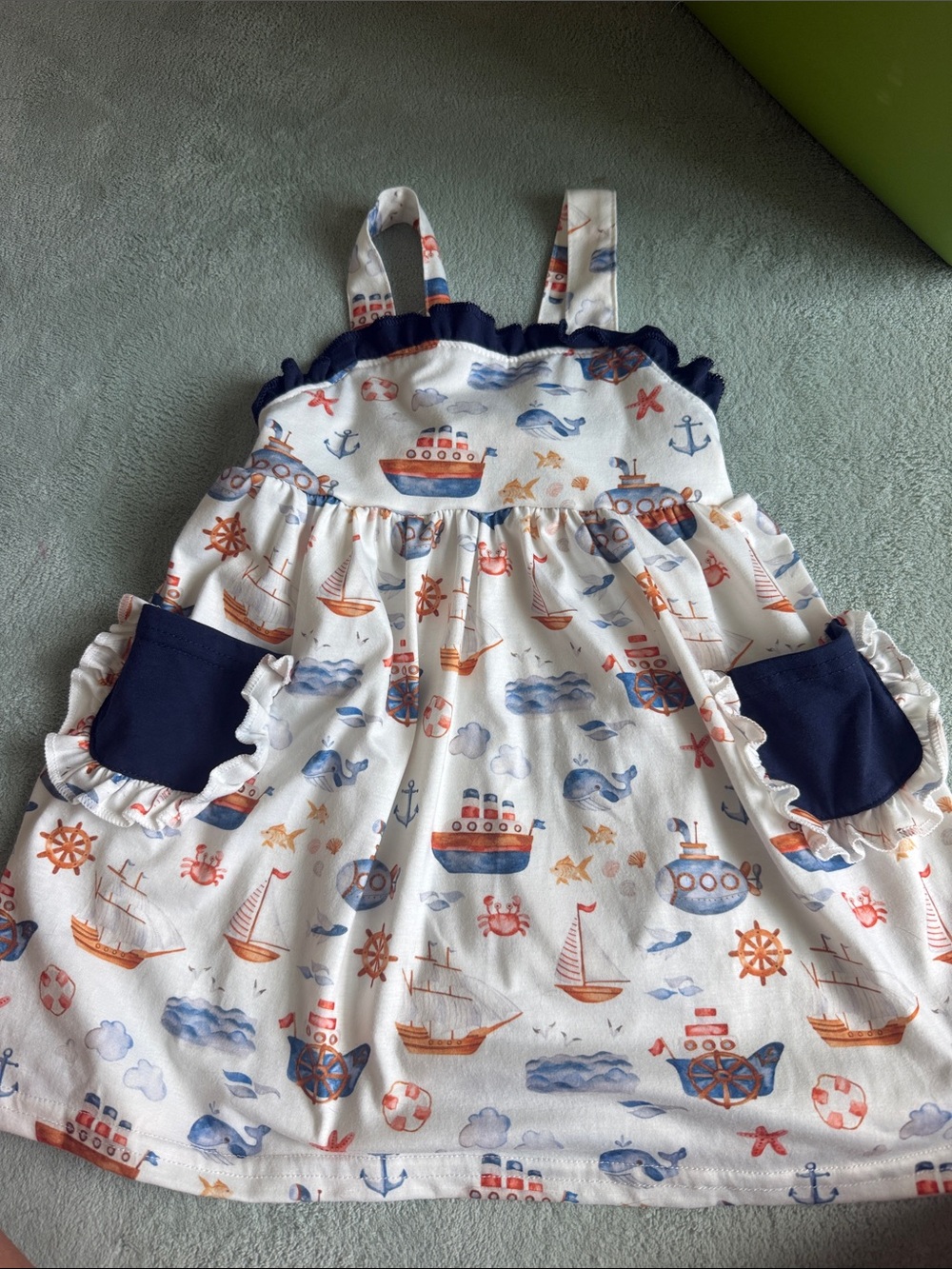 Nautical Print Sleeveless Kids Dress - White & Navy